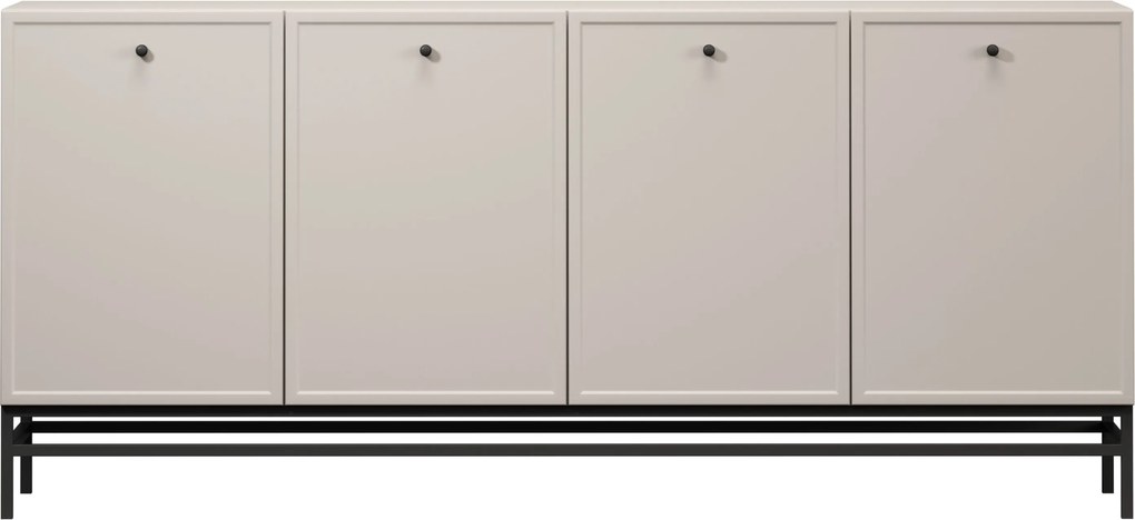 Comodă cu patru uși Lorini 200 cm - cașmir / mânere negre / cadru metalic