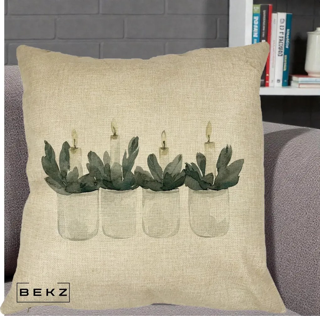 Perna Decorativa Lumanari Advent in Borcane, 40x40 cm, Crem, Husa Detasabila, Perna Inclusa, BEKZ®