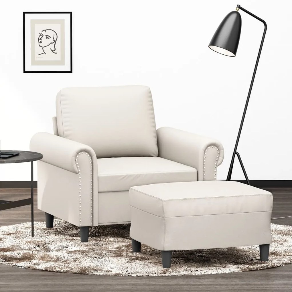3153612 vidaXL Fotoliu canapea cu taburet, crem, 60 cm, piele ecologică