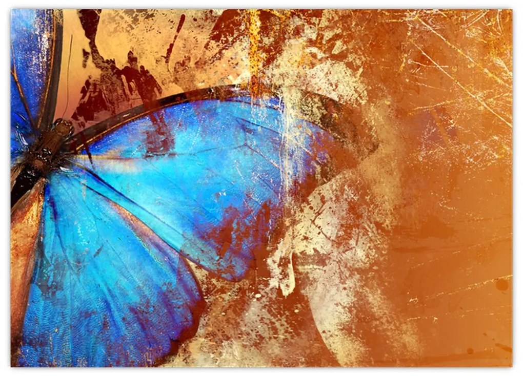 Tablou pe sticlă - Fluture albastru (70x50 cm)
