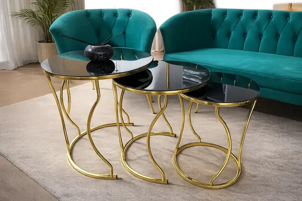 Set măsuță de cafea Homs – 3 bucăți – Negru &amp; Gold