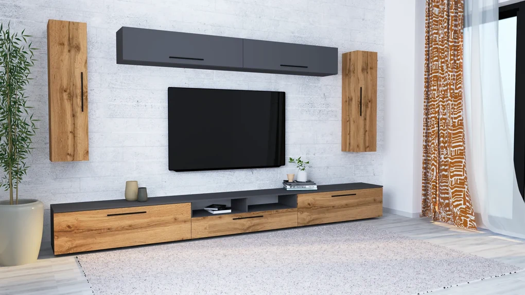 Living haaus Haga V6, Antracit/Stejar Wotan, L 360 cm
