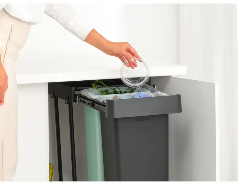 Brabantia Coș de colectare selectivă Sort&Go 1008863, 2x30 l, Montaj intern cu cadru telescopic, Gri/verde