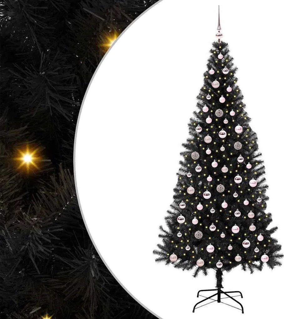 vidaXL Brad de Crăciun cu 300 LED cu suport Negru 240 cm PVC