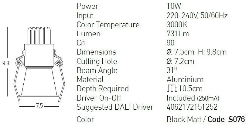 Spot LED incastrabil Trimless negru 10W 3000K