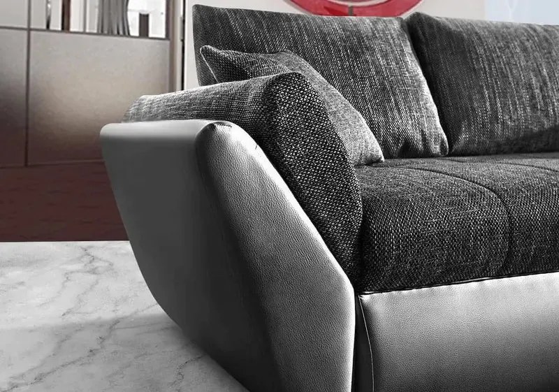 Colțar extensibil dumonde cu ladă de depozitare si sezut confortabil din spuma high-density, Loana Magma Black 270x185 cm