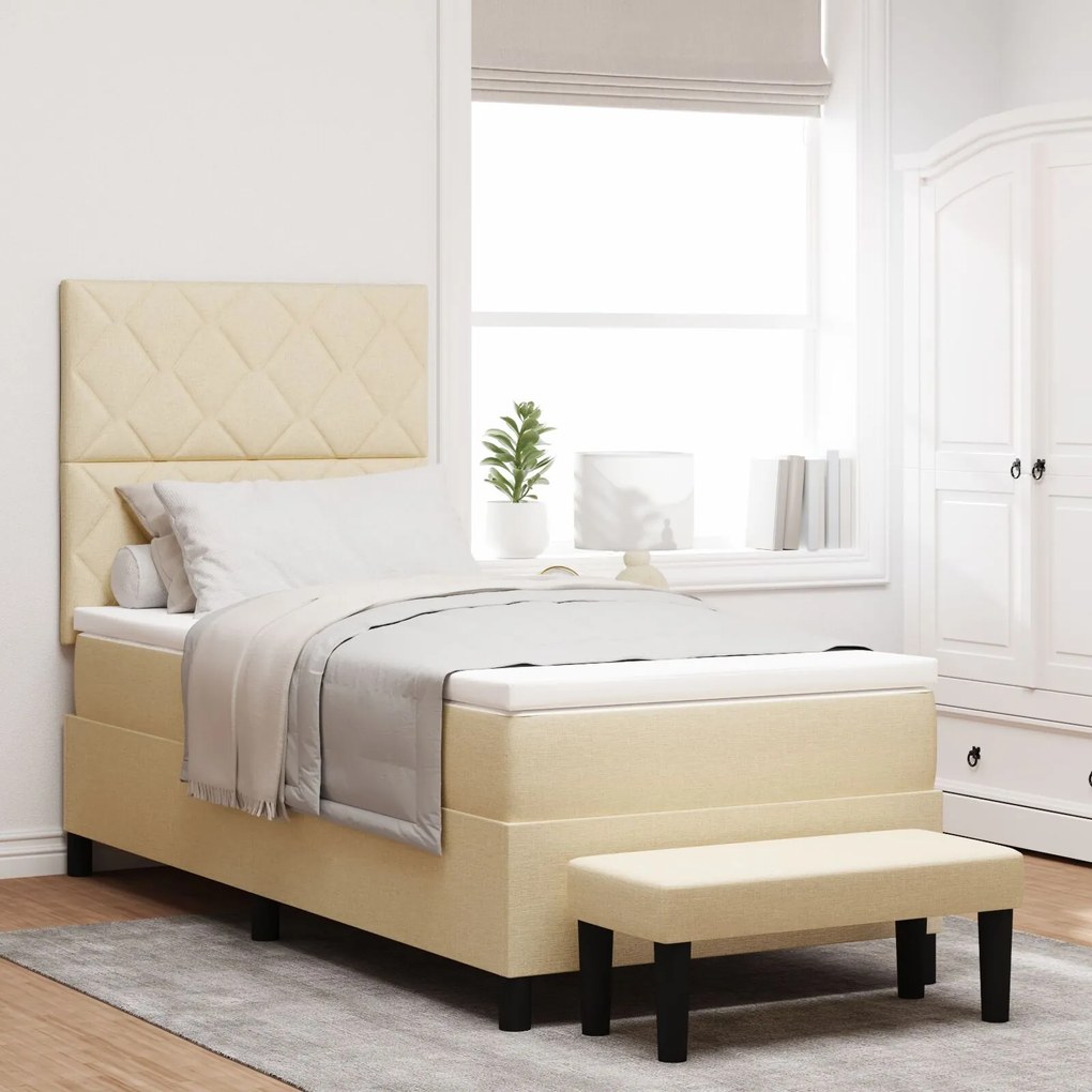 vidaXL Pat box spring cu saltea și bancă crem 100x200 cm țesătură