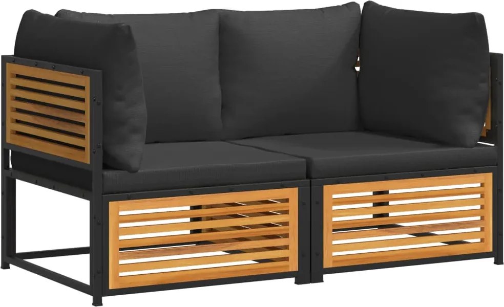 vidaXL Set canapea de grădină, 2 piese, cu perne, lemn masiv de acacia