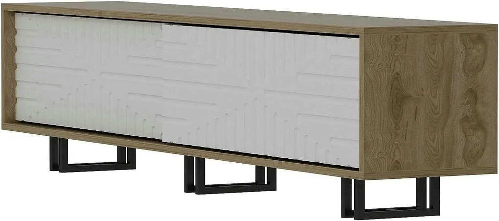 Comoda TV Askal, stejar/alb, PAL melaminat/metal, 180x35x47 cm