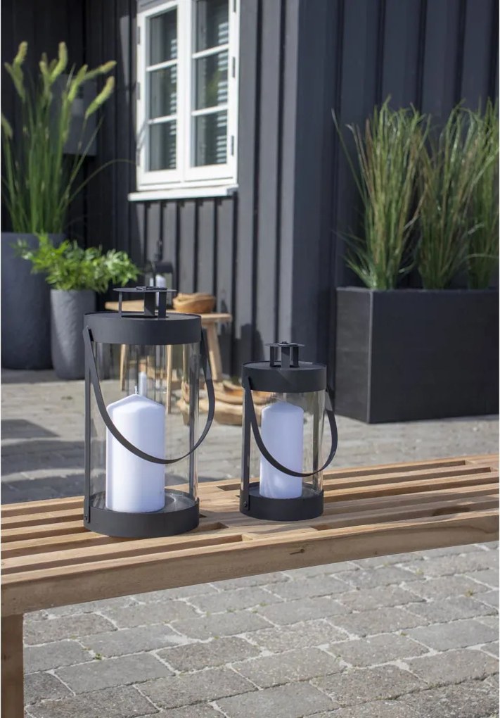 Lanterne decorative Bondi, oțel / sticlă, negru, set de 2