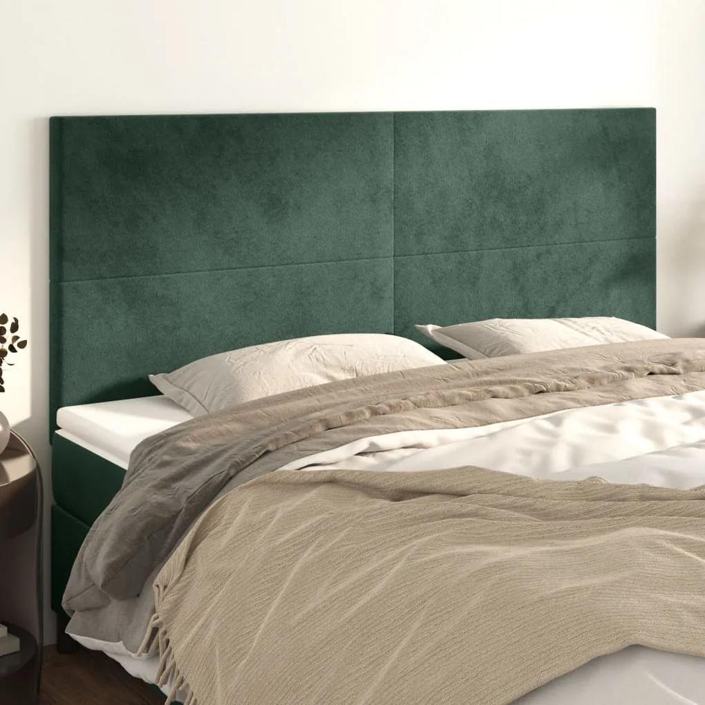 3116121 vidaXL Tăblii de pat, 4 buc, verde închis, 100x5x78/88 cm, catifea