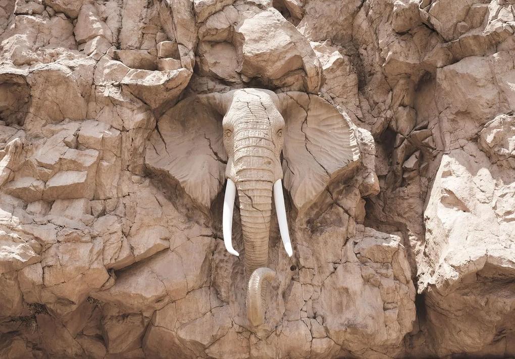 Fototapet - Elefant  sculptat în piatră - bej (152,5x104 cm), în 8 de alte dimensiuni noi