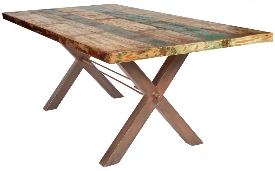 Masa dreptunghiulara din lemn de tec reciclat Tables &amp; Benches 160x85x76,5 cm multicolor/maro