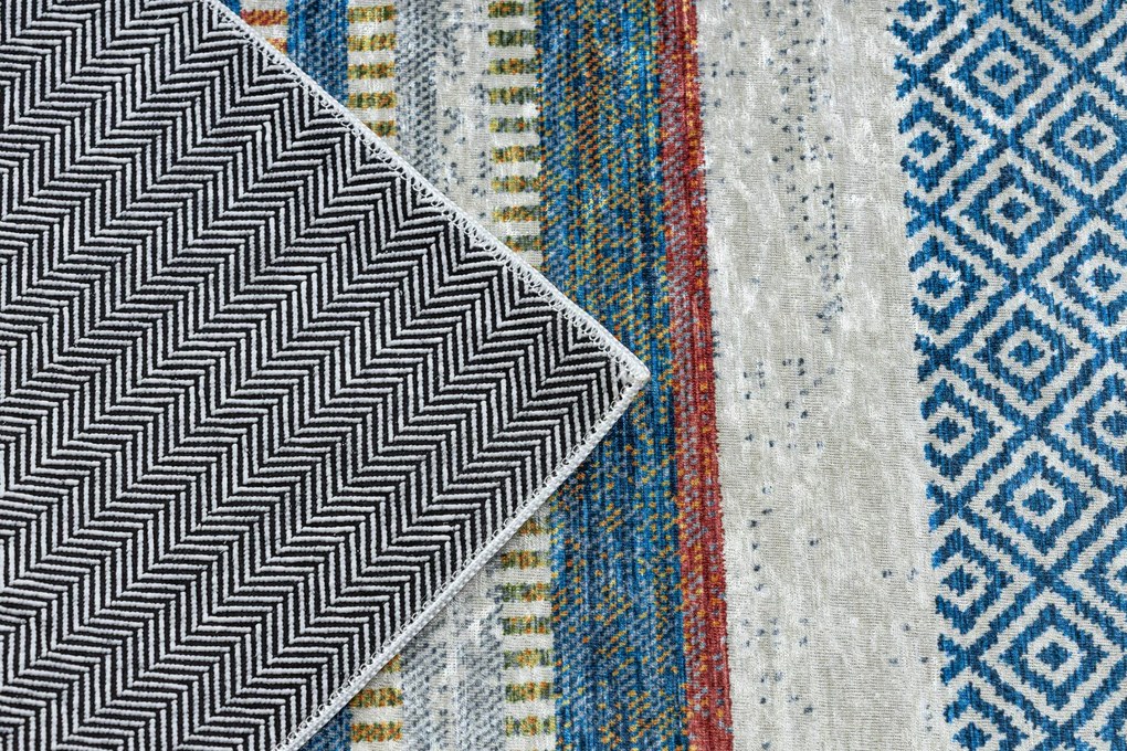 ANDRE 35950 covor lavabil Linii, geometric anti-alunecare - albastru / galben