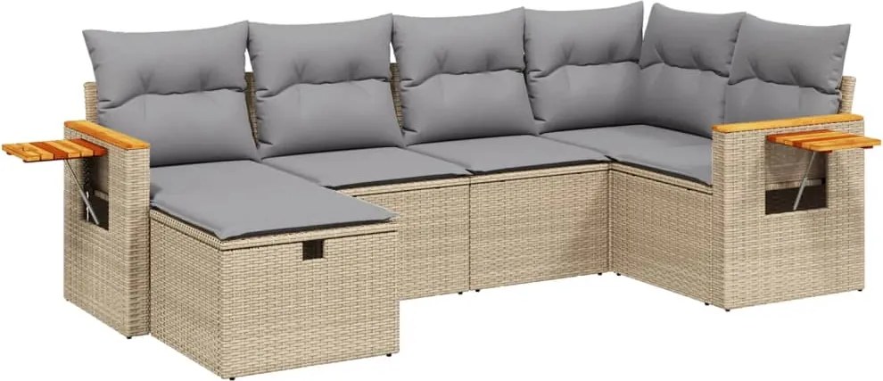 vidaXL Set canapele de grădină, 6 piese, cu perne, bej, poliratan