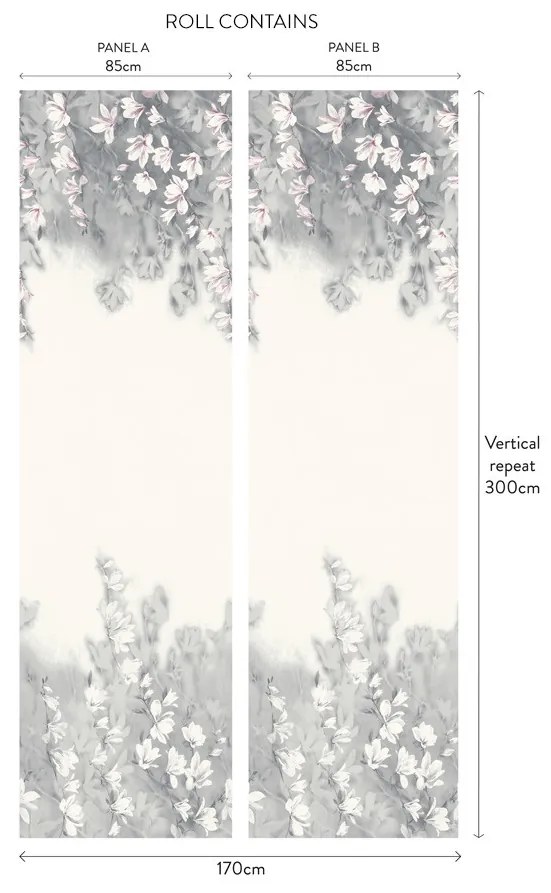 Tapet Trailing Magnolia, Mist Grey Luxury Floral Paperweave, 1838 Wallcoverings, 5.2mp / rola