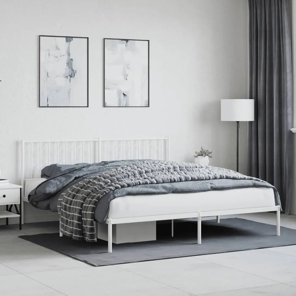 374490 vidaXL Cadru de pat metalic cu tăblie, alb, 180x200 cm