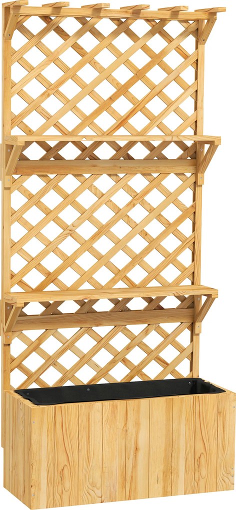 Outsunny Jardinieră din Lemn cu Suport pentru Plante și Orificii de Drenaj, 76x33x177 cm, Natural | Aosom Romania