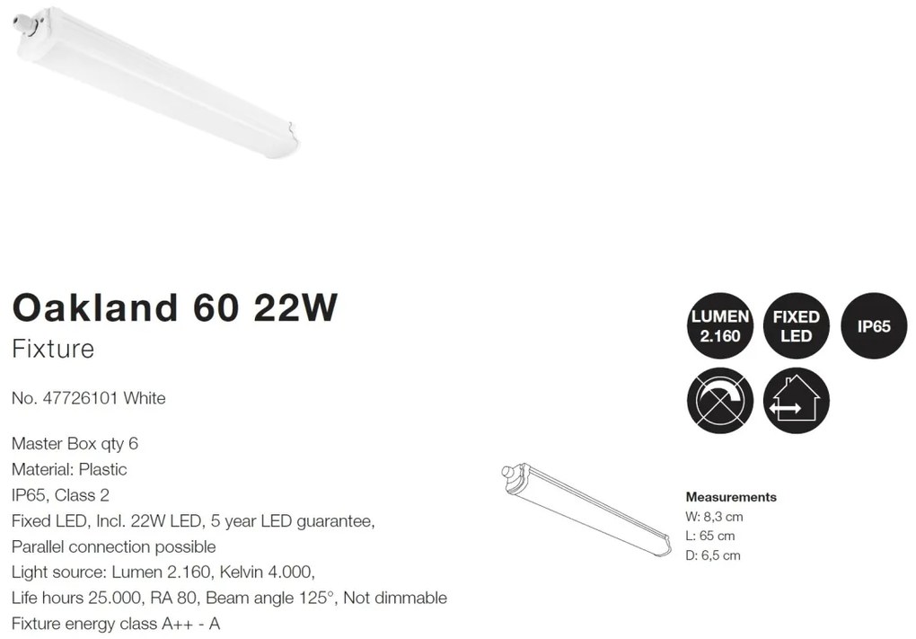 Aplica LED slim design liniar IP65 Oakland 60 22W 47726101 NL