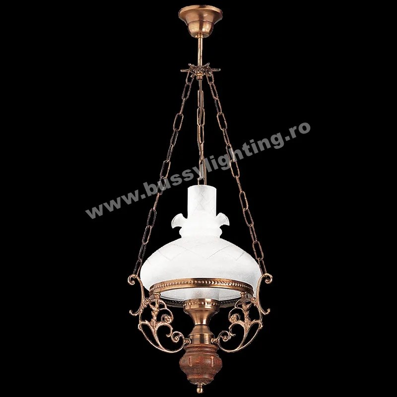 Lustra Aladdin cu Diam 32 cm, Rustic, Bronz Antic, Lemn, Abajur Alb - Bussy Lighting 2006-62-20B