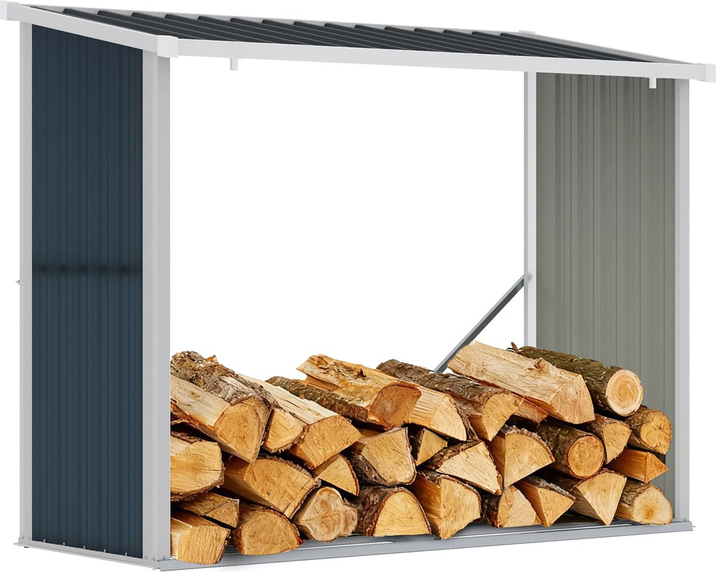 Outsunny Șopron pentru lemne din oțel galvanizat, adăpost depozitare bușteni cu acoperiș înclinat pentru grădină/terasă exterior 185x84x133,5/148,5 cm Gri | Aosom Romania