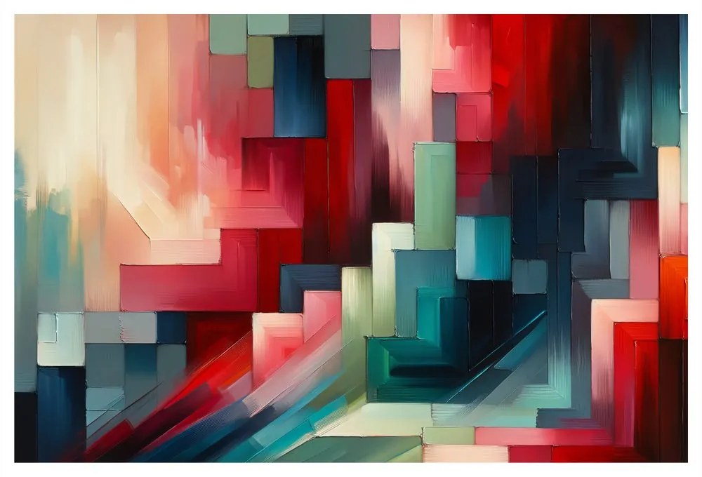 Tablou geometrie abstractă în roșu