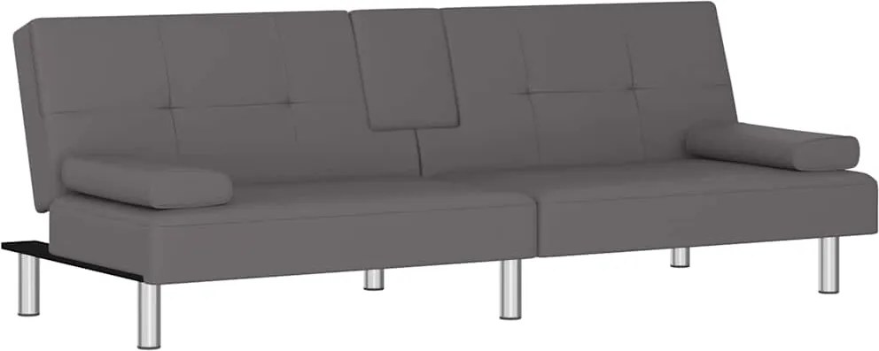 vidaXL Canapea extensibilă cu suporturi pahare, gri, piele ecologică