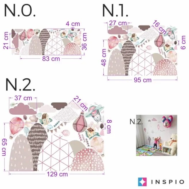 INSPIO Autocolante pentru perete - Dealuri și baloane roz