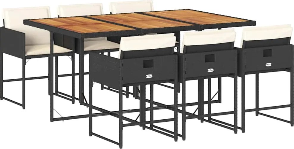 vidaXL Set mobilier de grădină cu perne, 7 piese, negru, poliratan