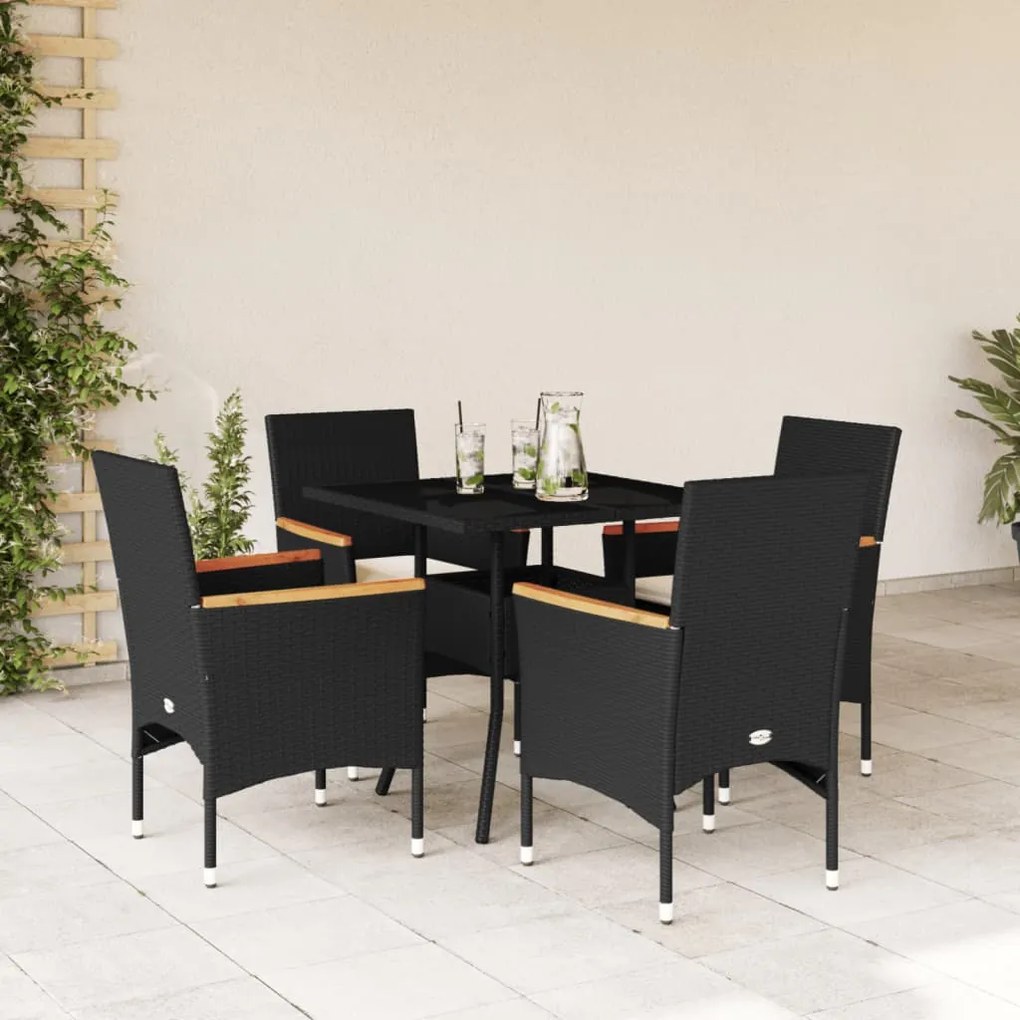 3278704 vidaXL Set mobilier de grădină cu perne 5 piese negru poliratan&sticlă