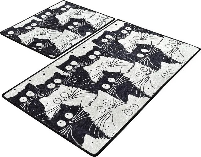 Covorașe de baie negre/gri 2 buc. 60x100 cm White Cats – Foutastic