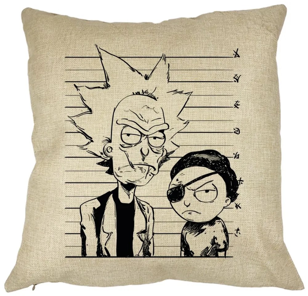 Perna Decorativa Patrata Rick and Morty, 40x40 cm, Husa Detasabila, Burduf