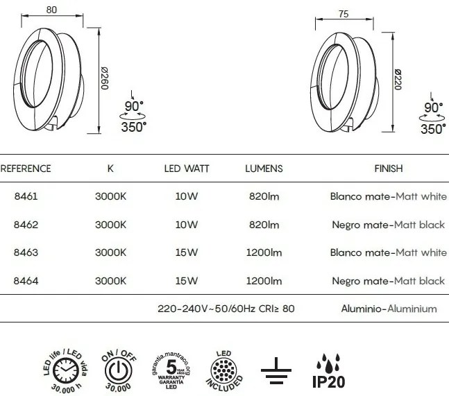 Aplica LED stil ambiental, KILDA alba MA-8463