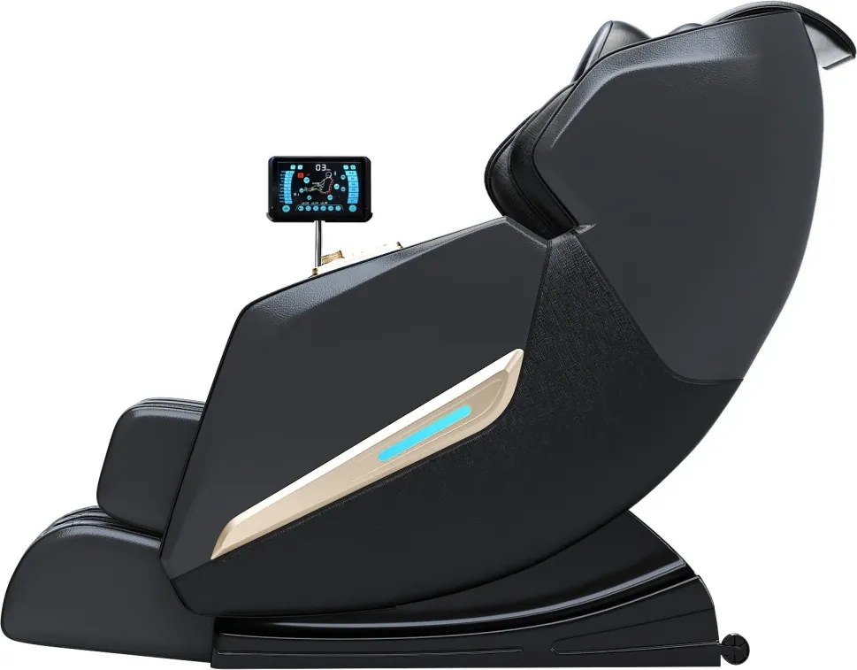 Fotoliu de masaj SULPICIUS, AI voce, Incalzire, Bluetooth, Display, Ecran tactil, Controler rapid cotiera, Zero Gravity, 2 Boxe, Moduri Automate, Suport Picioare extensibil, Piele PU Premium