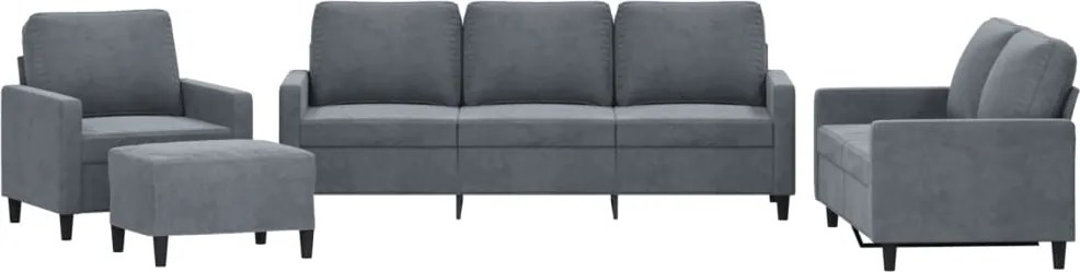 vidaXL Set de canapele cu perne, 4 piese, gri închis, catifea