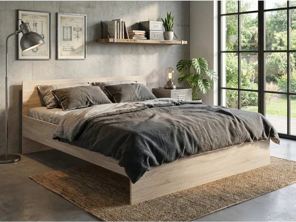 Pat ELISA 140 x 200 cm, stejar sonoma Saltele: Saltea Sommera 18 cm, Somiera pat: Cu lamele curbate