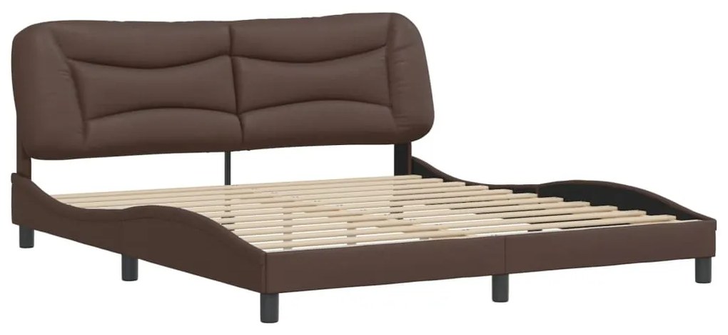3208018 vidaXL Cadru de pat cu tăblie, maro, 180x200 cm, piele ecologică