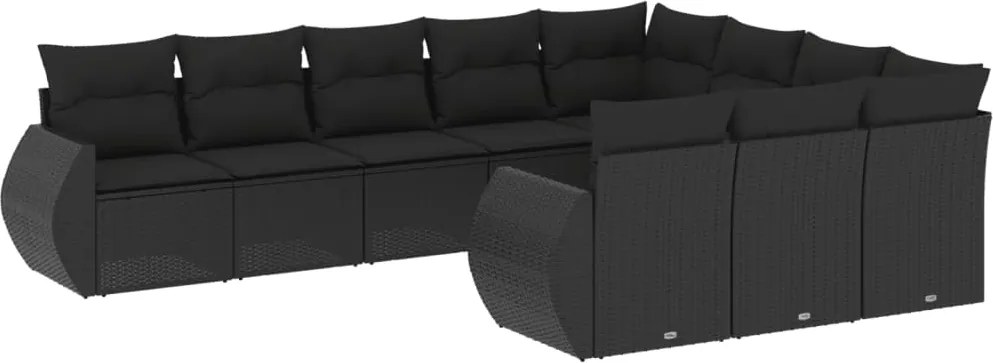 vidaXL Set canapele de grădină cu perne, 10 piese, negru, poliratan