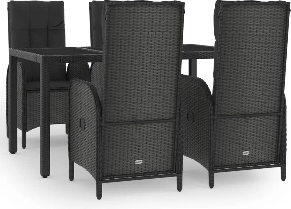 vidaXL Set mobilier de grădină cu perne, 5 piese, negru, poliratan