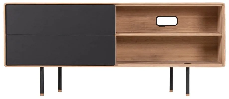 Comodă TV neagră/în culoare naturală din lemn de stejar 150x64 cm Fina – Gazzda