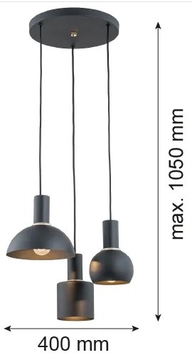 Lustră pe cablu SINES 3xE27/15W/230V neagră Argon 1472