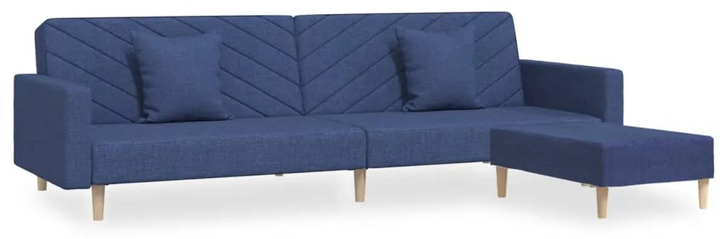 3081825 vidaXL Canapea extensibilă 2 locuri, 2 perne&taburet, albastru, textil