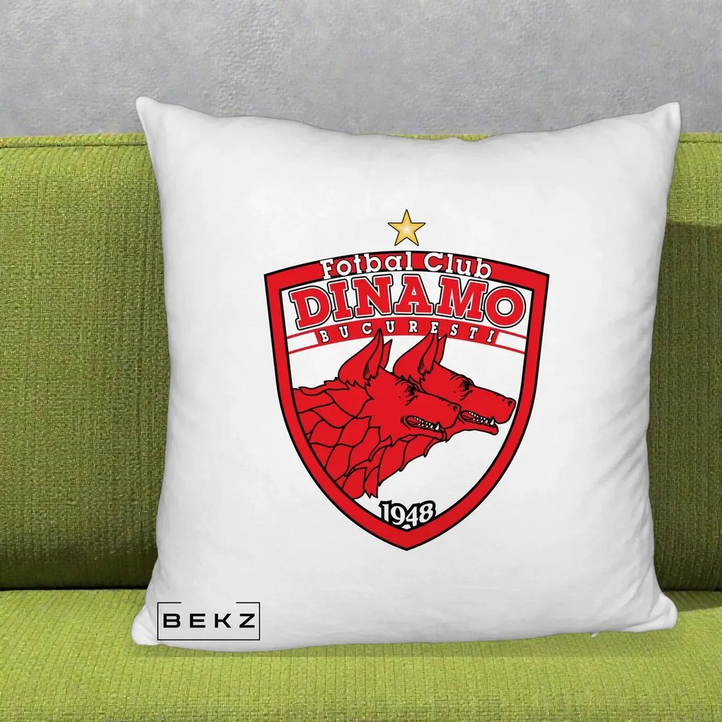 Perna Personalizata FC Dinamo Bucuresti 1948 Fotbal, 40x40 cm, Alb Pufos, Husa Detasabila, Perna Inclusa, BEKZ®