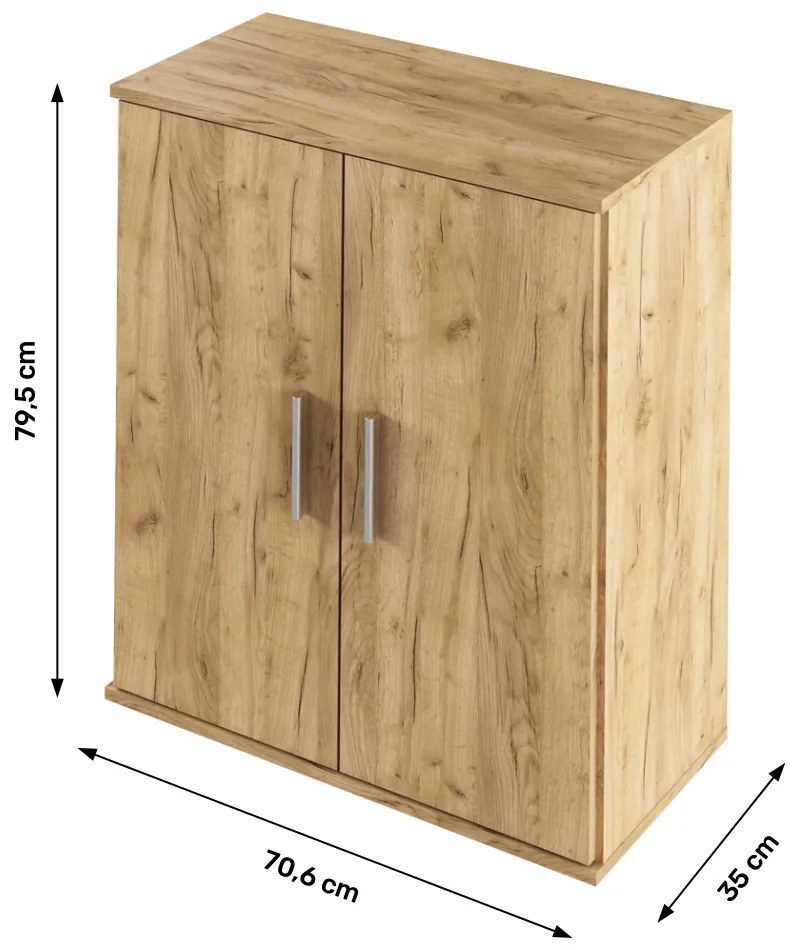 Comoda 2 usi , stejar artisan,  70,6x35x79,5 cm, canturi abs stejar artisan, 70.6 cm, 35 cm, 79.5 cm