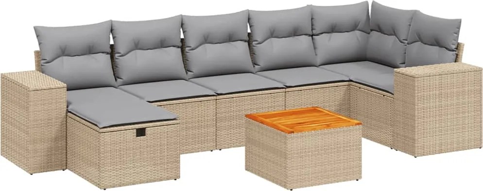 vidaXL Set canapele de grădină, 8 piese, cu perne, bej, poliratan