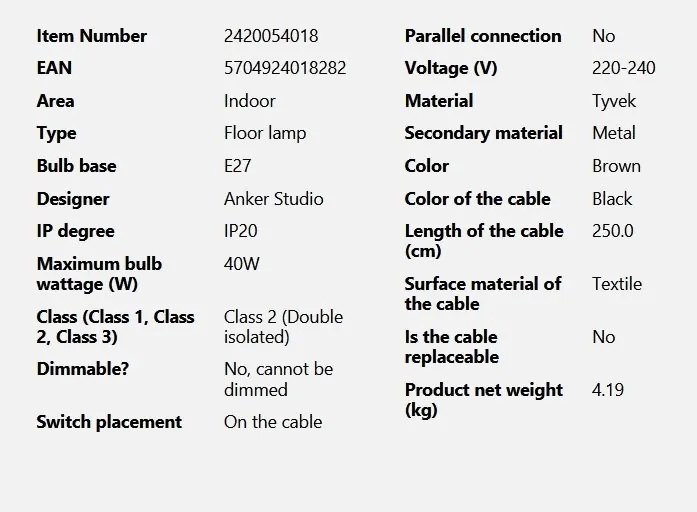 Lampadar decorativ design nordic Talli