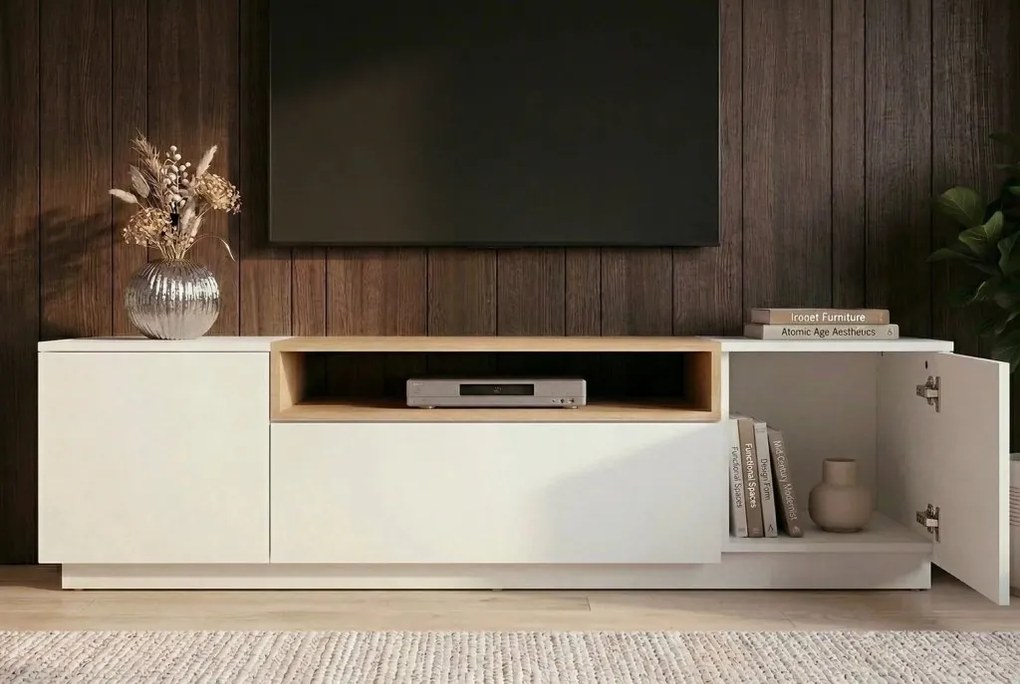 Comoda TV LOFT 160cm natur/ alb