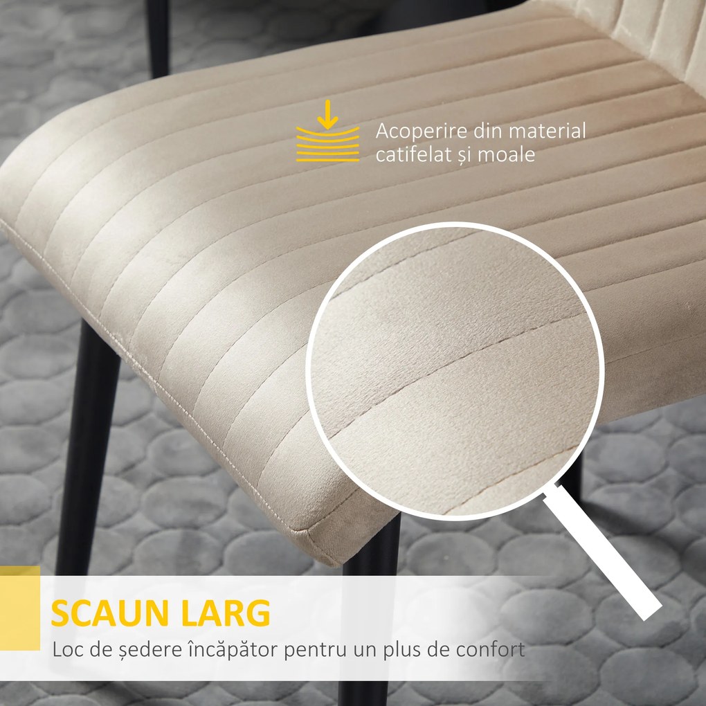 HOMCOM Set 3 Scaune de Bucătărie din Catifea cu Design Modern și Confortabil, 43x58x90 cm, Maro Deschis | Aosom Romania