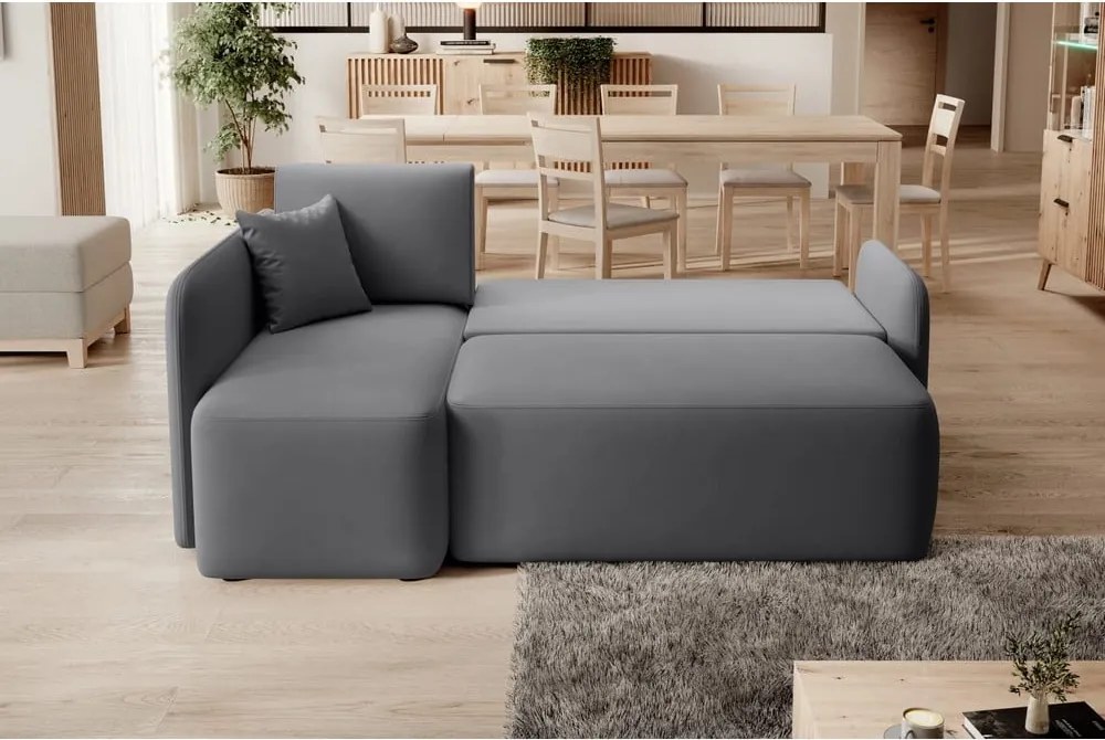 Colțar taupe extensibil/cu spațiu de depozitare cu tapițerie din catifea (cu colț pe partea stângă/cu șezlong) Hadson – ELTAP