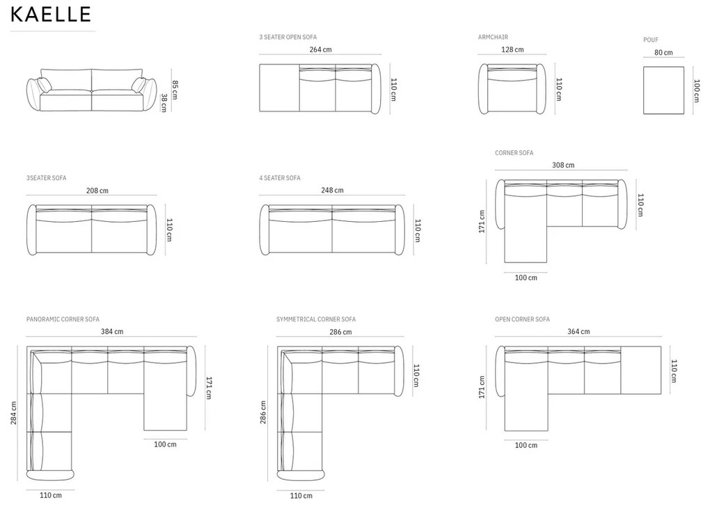 Coltar panoramic stanga 8 locuri, Kaelle, Micadoni Home, BL, 384x284x85 cm, poliester chenille, bej